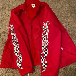 vans red/black/white flamed rain jacket